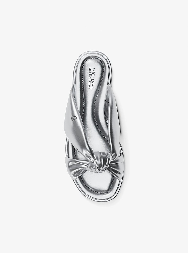 Elena Metallic Slide Sandal in SILVER | Michael Kors