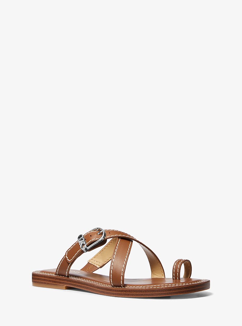 Ashton Leather Flat Sandal in LUGGAGE | Michael Kors