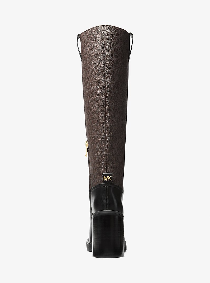 Houston Signature Logo and Leather Block Heel Boot in BROWN/BLK | Michael Kors