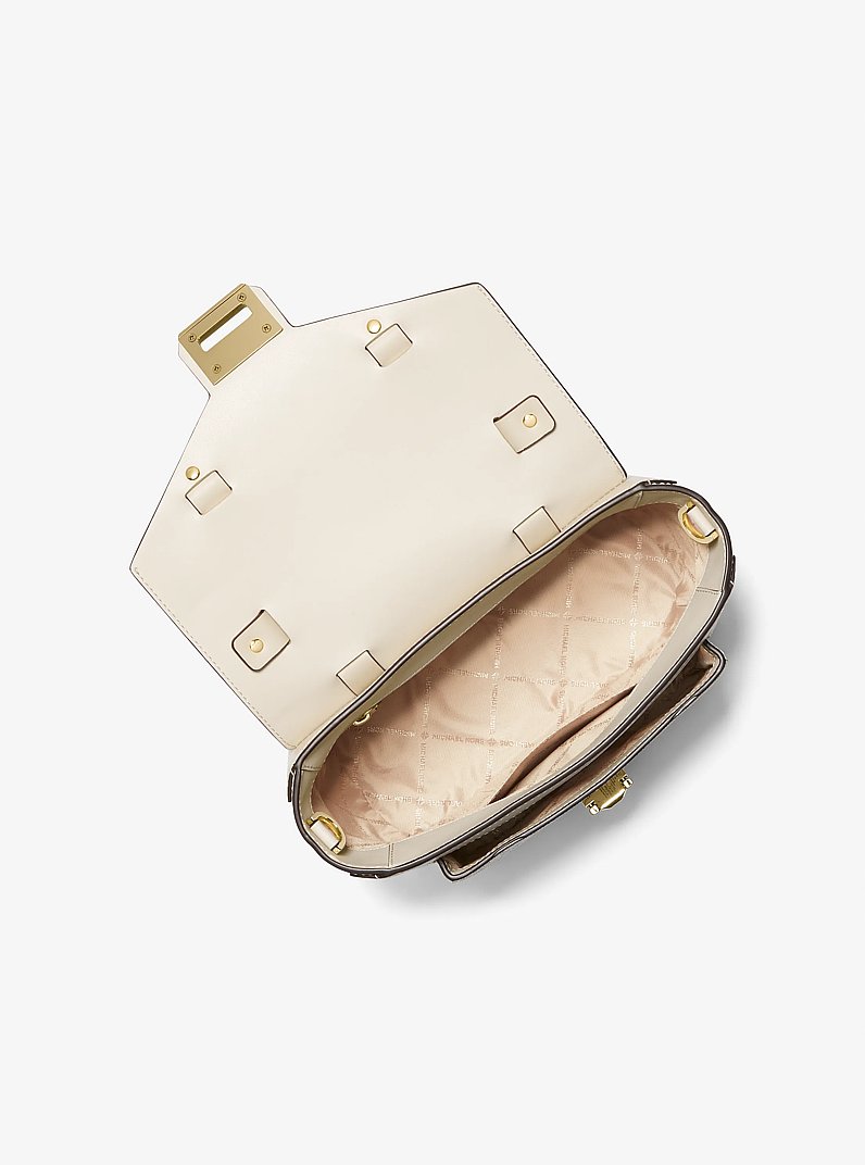 Manhattan Medium Leather and Logo Satchel in PWD BLSH MLT | Michael Kors