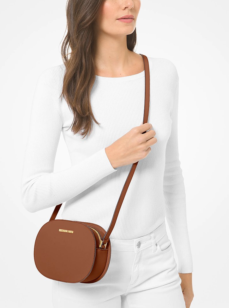 Jet Set Travel Medium Saffiano Leather Crossbody Bag in LUGGAGE | Michael Kors