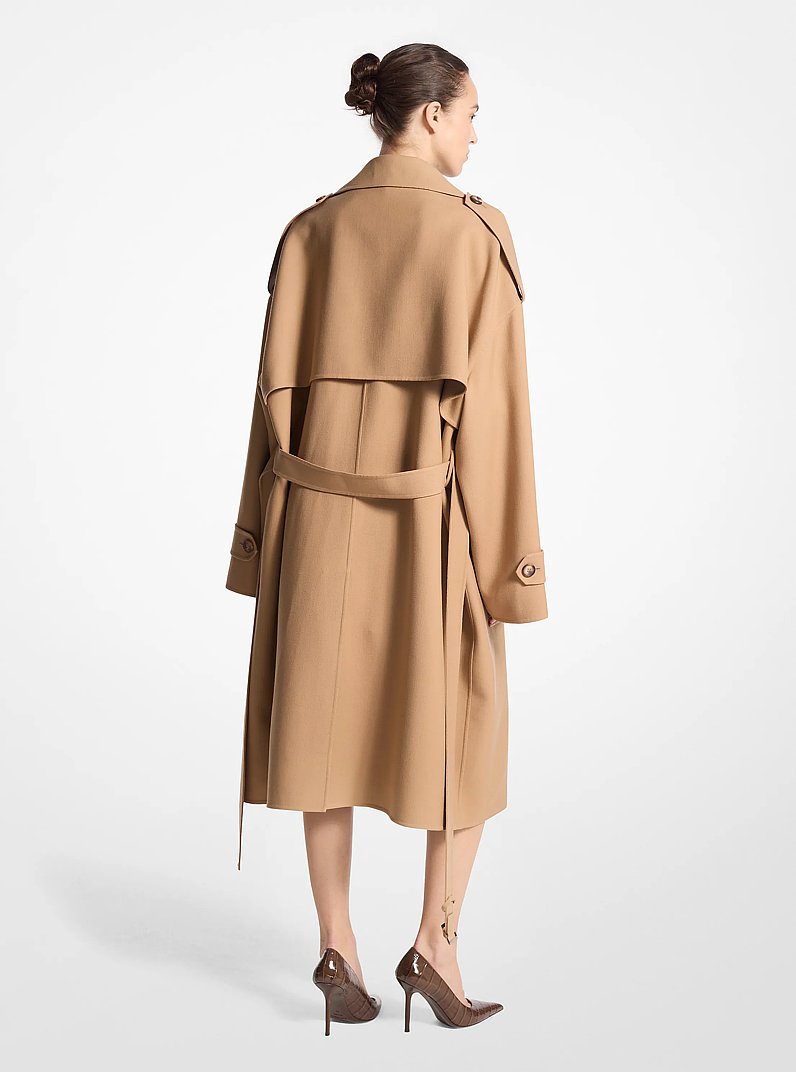Double Face Wool Blend Gabardine Trench Coat in CAPPUCCINO | Michael Kors
