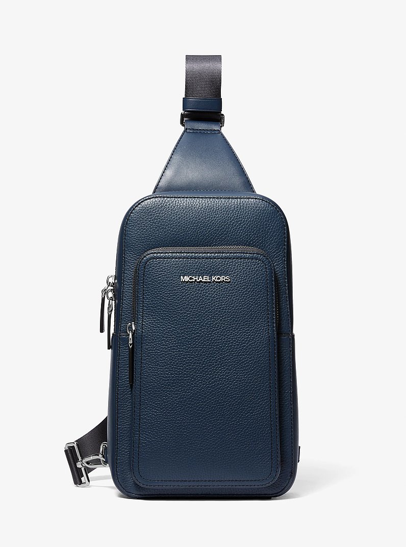 Cooper Slim Pebbled Leather Commuter Sling Pack in NAVY | Michael Kors