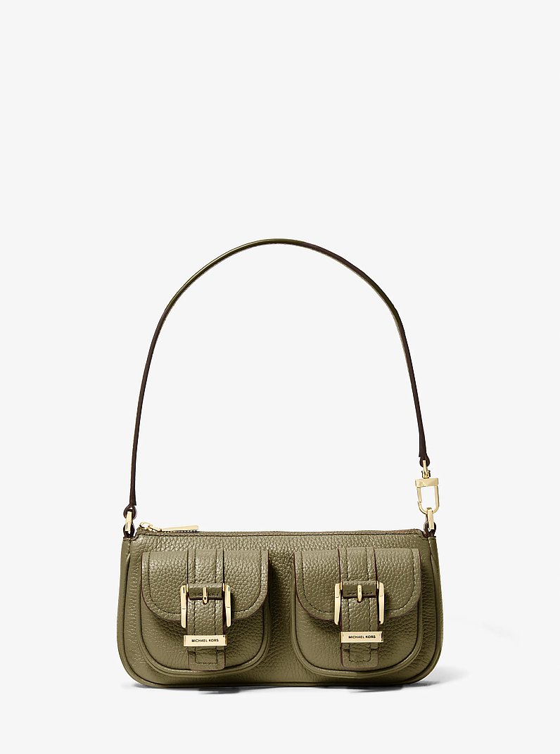 Zoe Small Pebbled Leather Pochette in SAFARI GREEN | Michael Kors