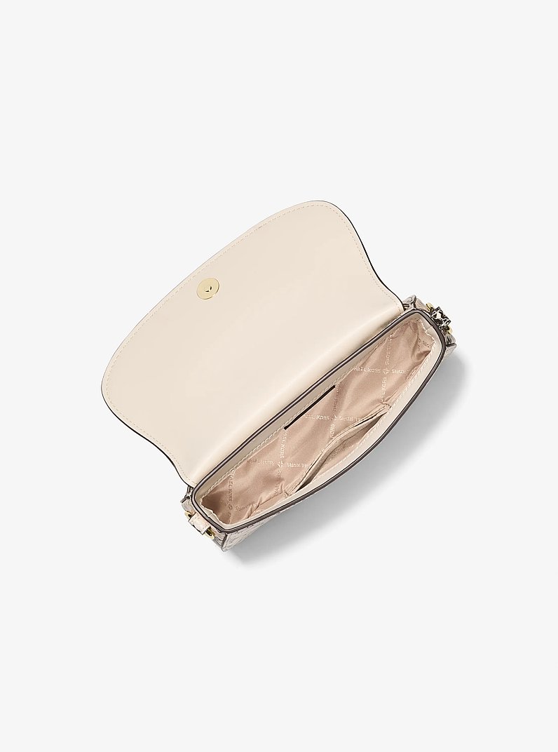 Mila Small Snake Embossed Crossbody Bag in NATURAL | Michael Kors