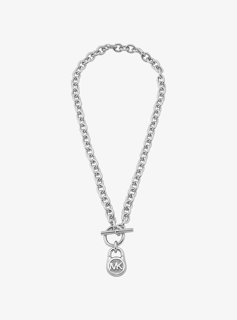 Pav&eacute; Lock Chain Link Necklace in SILVER | Michael Kors