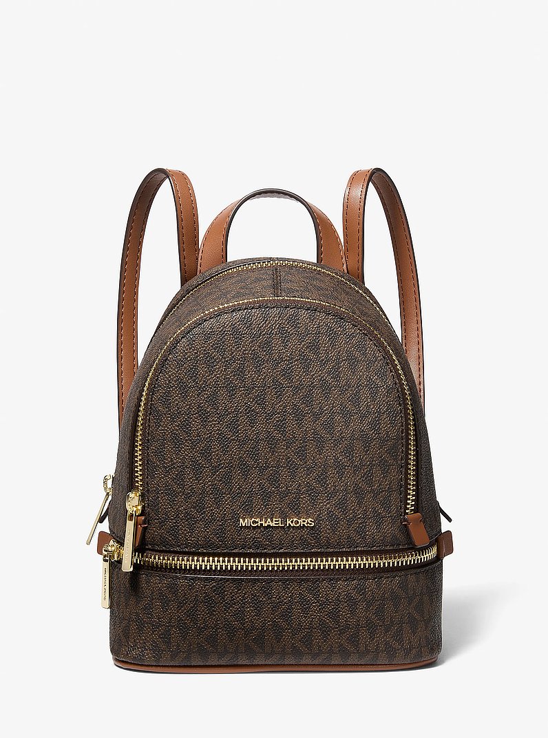 Rhea Extra-Small Signature Logo Backpack in BROWN | Michael Kors