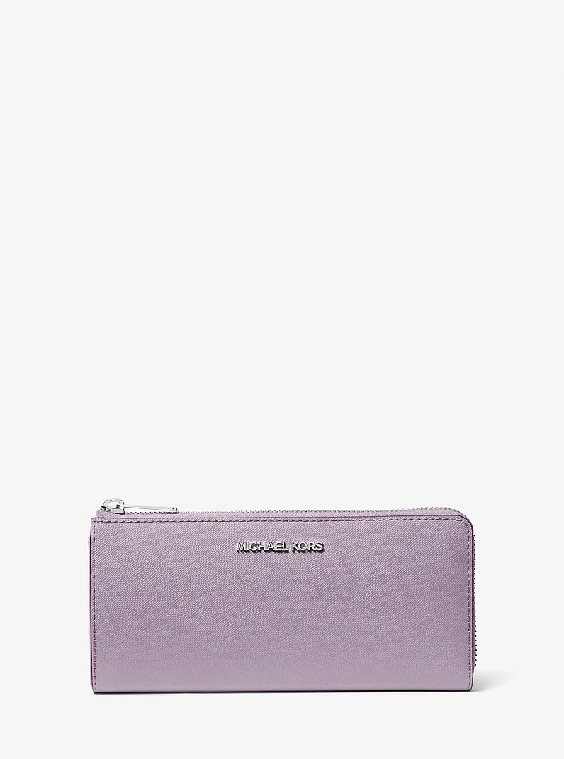 Jet Set Travel Large Saffiano Leather Quarter-Zip Wallet in LT QUARTZ | Michael Kors