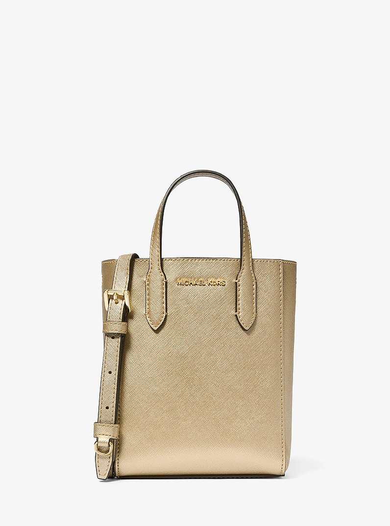 Vincent Extra-Small Metallic Crossbody Bag With Logo Card Case in PALE GOLD | Michael Kors