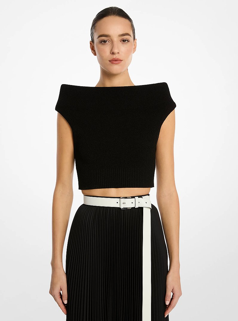 Crepe Stretch Viscose Bateau Top in BLACK | Michael Kors