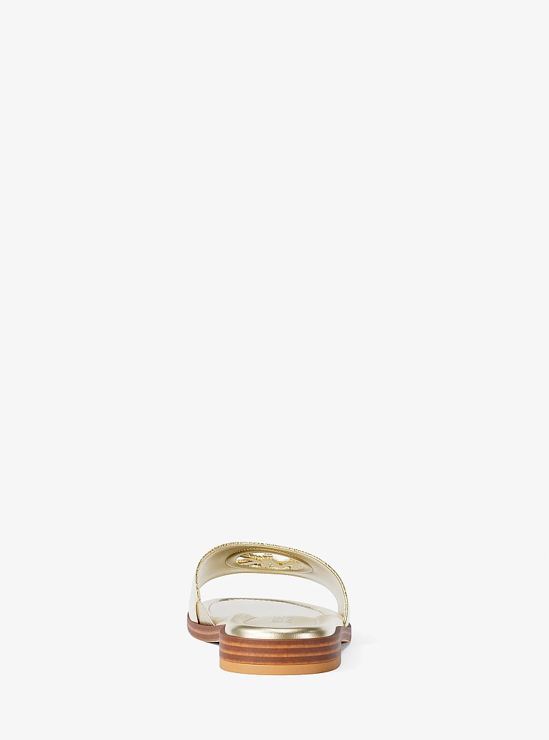 Carissa Crackled Metallic Slide Sandal in PALE GOLD | Michael Kors