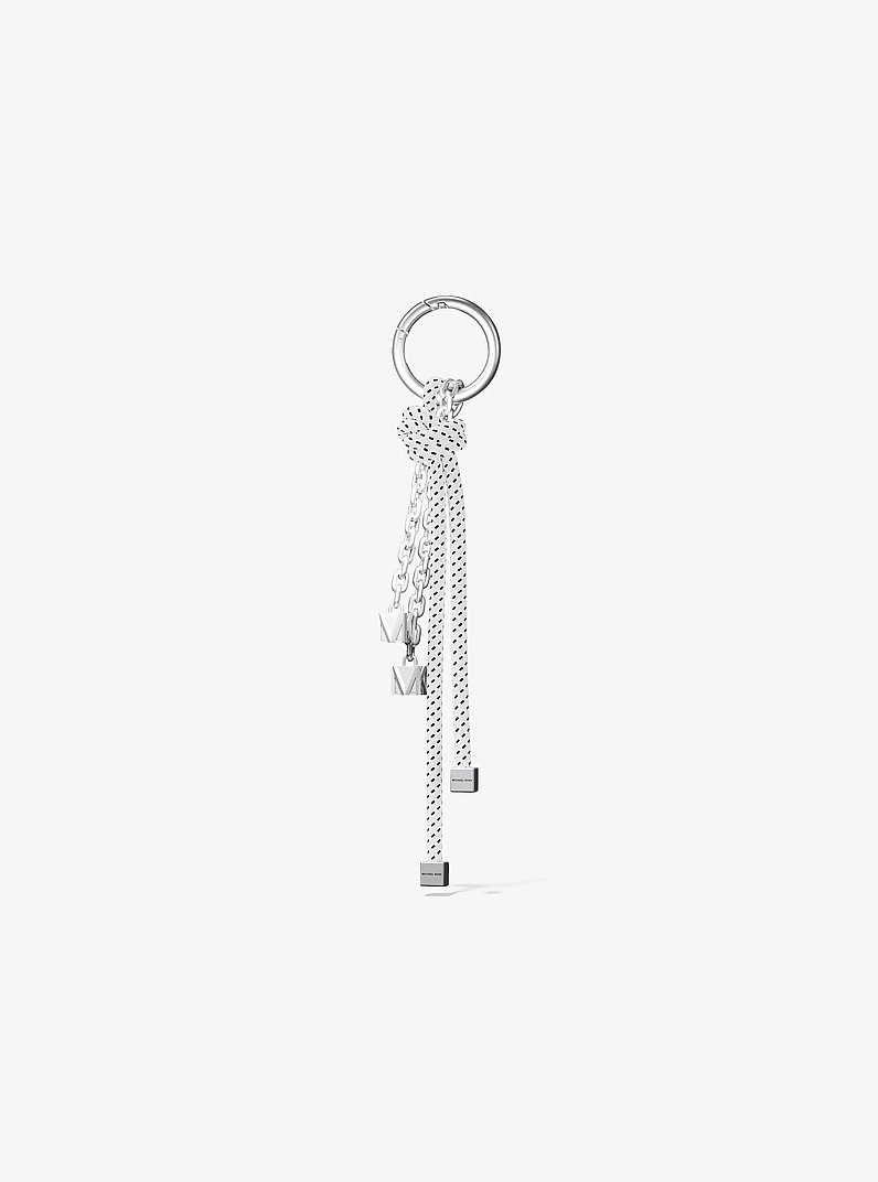 Adorno para bolso en tono plateado moteado con cord&oacute;n in BLANCO INTENSO | Michael Kors