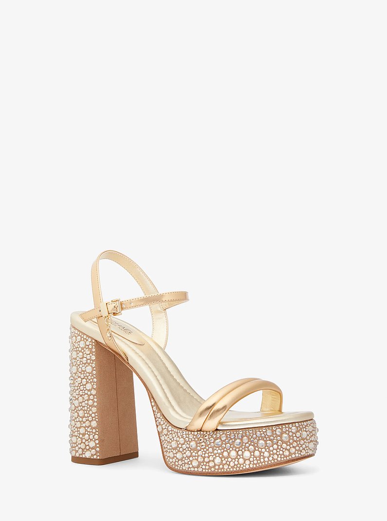 Laci Embellished Metallic Leather Platform Sandal in PALE GOLD | Michael Kors