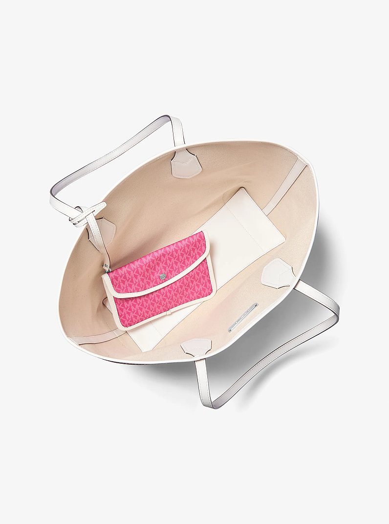 Eva Large Signature Logo Stripe Tote Bag in DRAGONFRUIT | Michael Kors