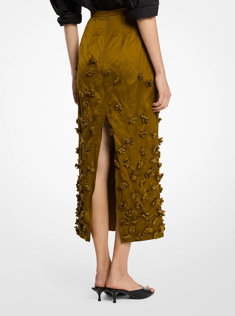 Hand-Embroidered Floral Crushed Duchesse Pencil Skirt in CACTUS | Michael Kors