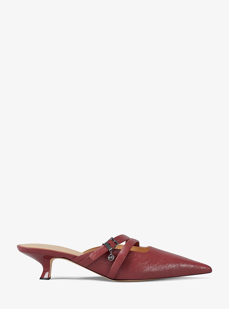 Yvette Crackled Kitten Mule in MAROON | Michael Kors