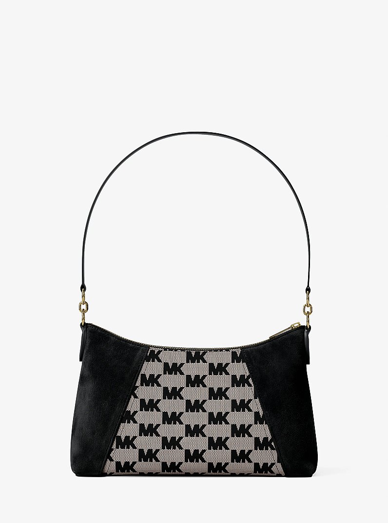 Borsa a tracolla Sienna convertibile media con logo jacquard e pelle scamosciata in NERO | Michael Kors