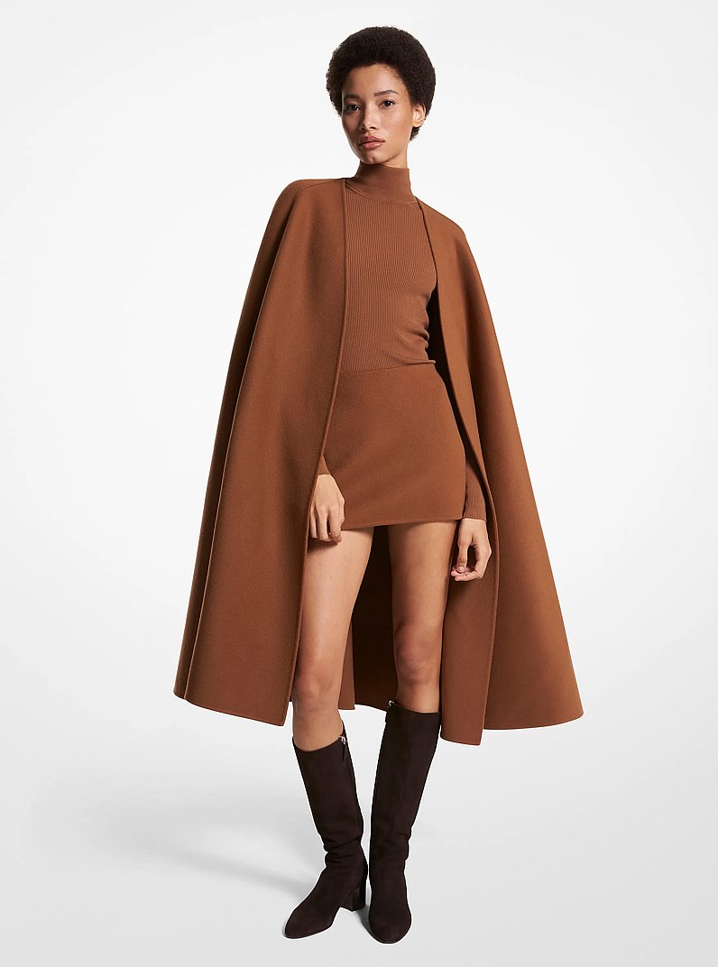 Double Faced Wool Melton Cape in CHESTNUT | Michael Kors