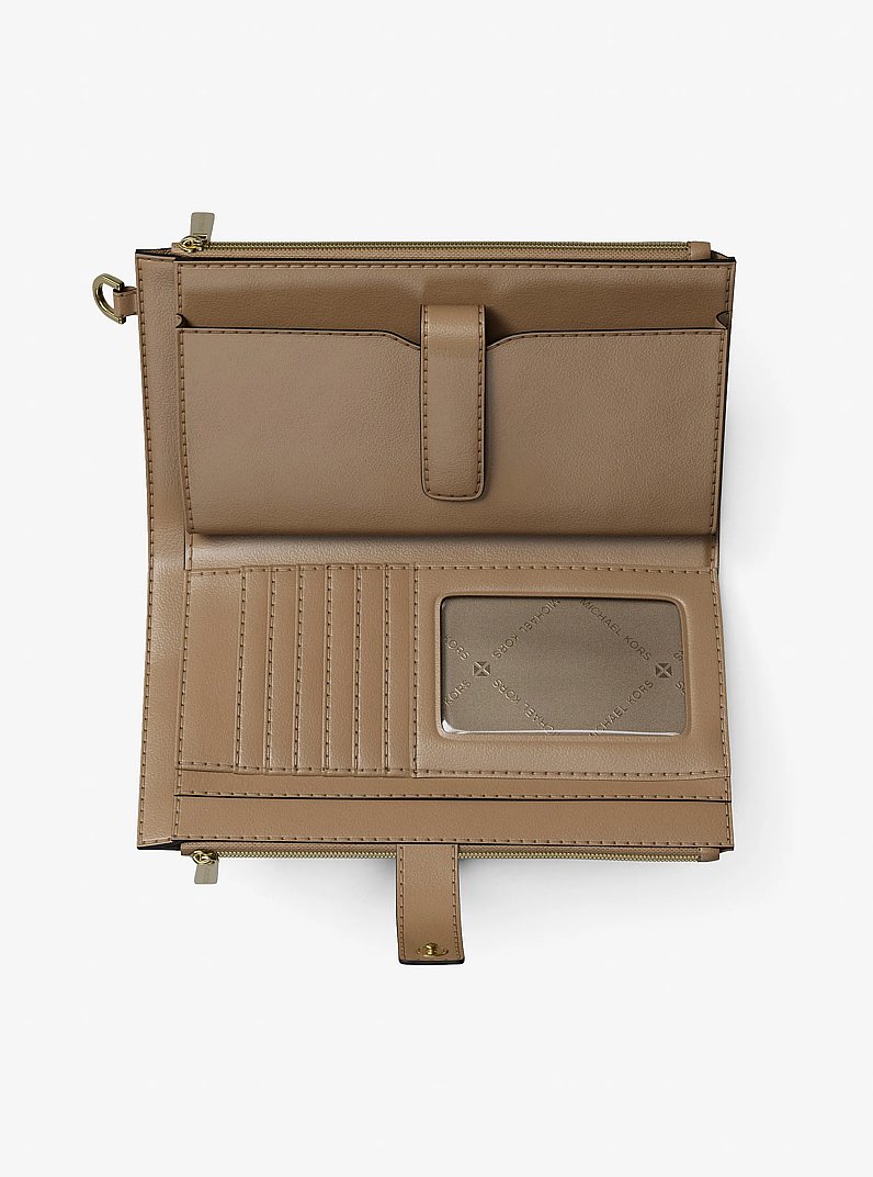 Jet Set Large Signature Logo Wristlet in CAMEL | Michael Kors