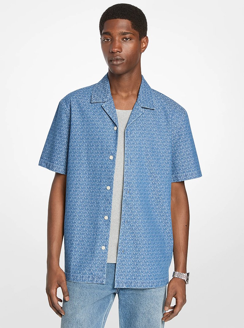 Logo Jacquard Camp Shirt in DENIM | Michael Kors