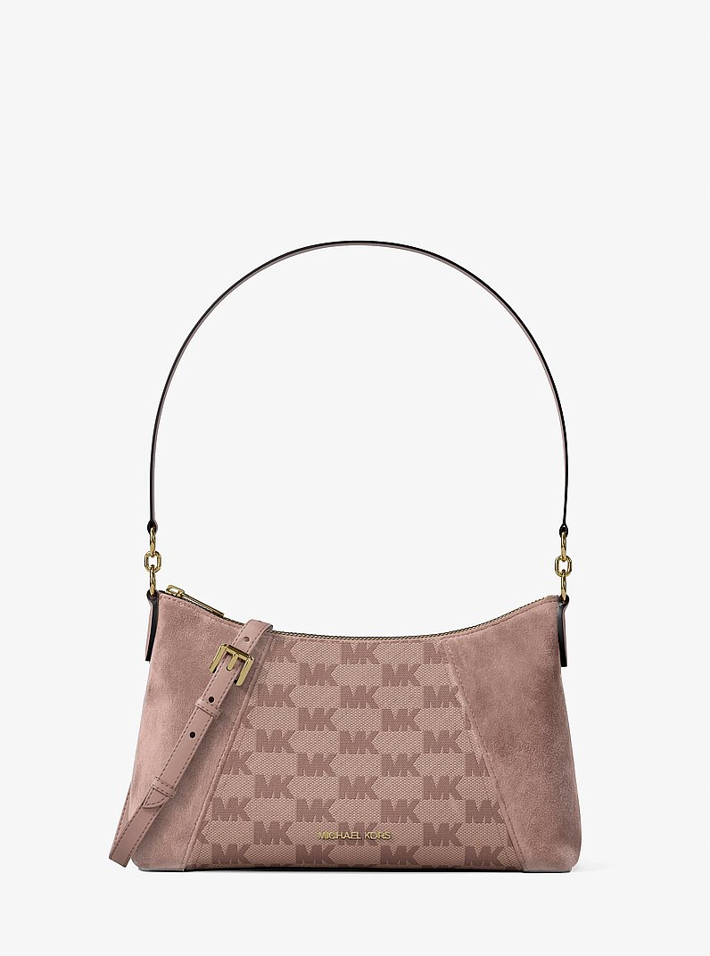 Wandelbare Umh&auml;ngetasche Sienna Medium aus Jacquard mit Logomuster und Wildleder in ZARTROSA | Michael Kors