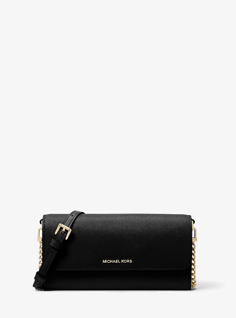 Jet Set Large Saffiano Leather Convertible Crossbody Bag in BLACK | Michael Kors