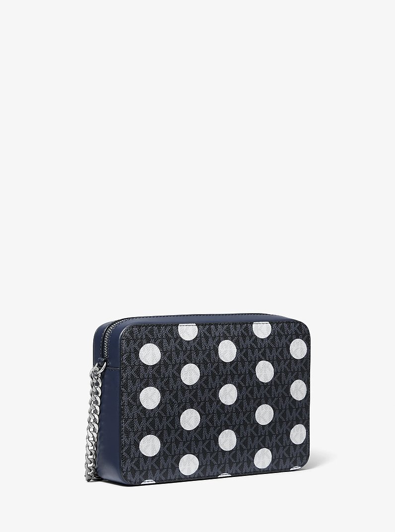 Jet Set Large Polka Dot Signature Logo Crossbody Bag in NAVY | Michael Kors