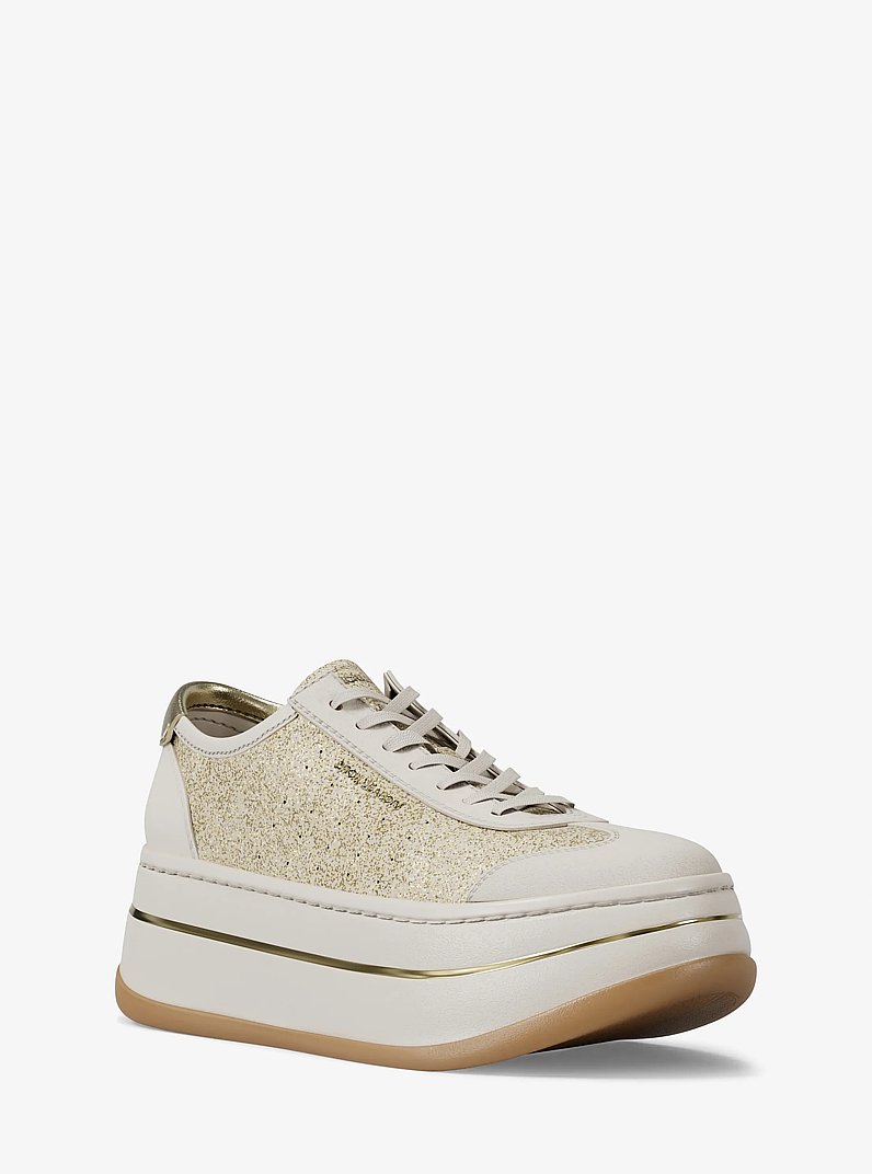 Espadrille &agrave; plateforme Hayes en cuir &agrave; ornements scintillants in OR P&Acirc;LE | Michael Kors