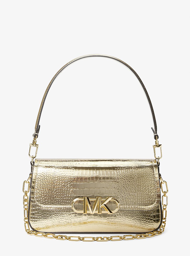 Bolso de hombro Parker mediano de piel metalizada con motivo de cocodrilo en relieve