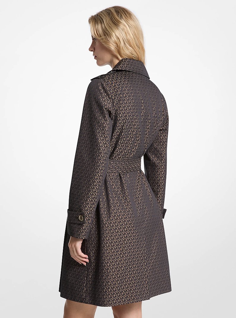 Signature Logo Cotton Blend Belted Trench Coat in BLACK/TAUPE | Michael Kors