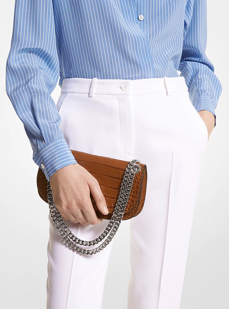Christie Mini Crocodile Embossed Leather Envelope Bag in CHESTNUT | Michael Kors