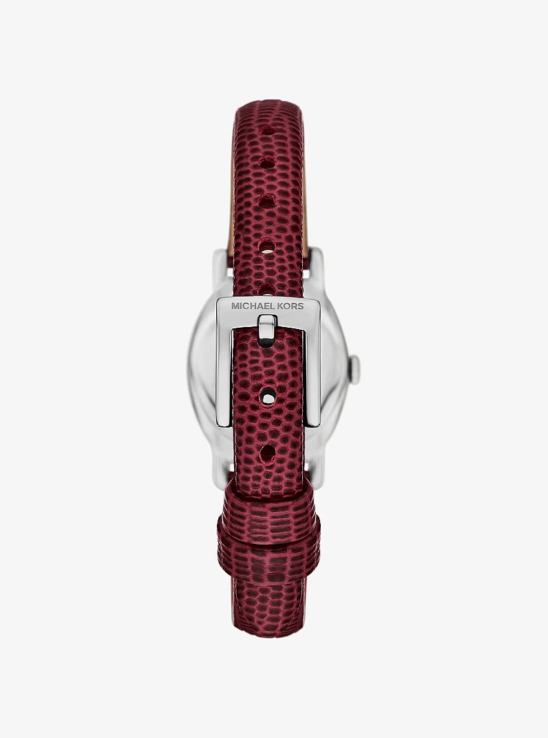Petite montre Maude de ton argent et en cuir gaufr&eacute; &agrave; motif de l&eacute;zard in ROUGE POURPRE | Michael Kors