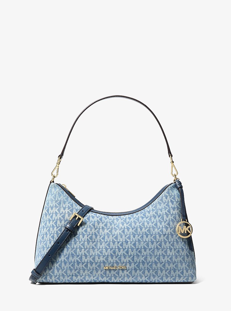 Sac &agrave; bandouli&egrave;re convertible Sammy de taille moyenne en denim &agrave; imprim&eacute; &agrave; logo Signature in BLEU CLAIR R&Eacute;TRO LAV&Eacute; | Michael Kors