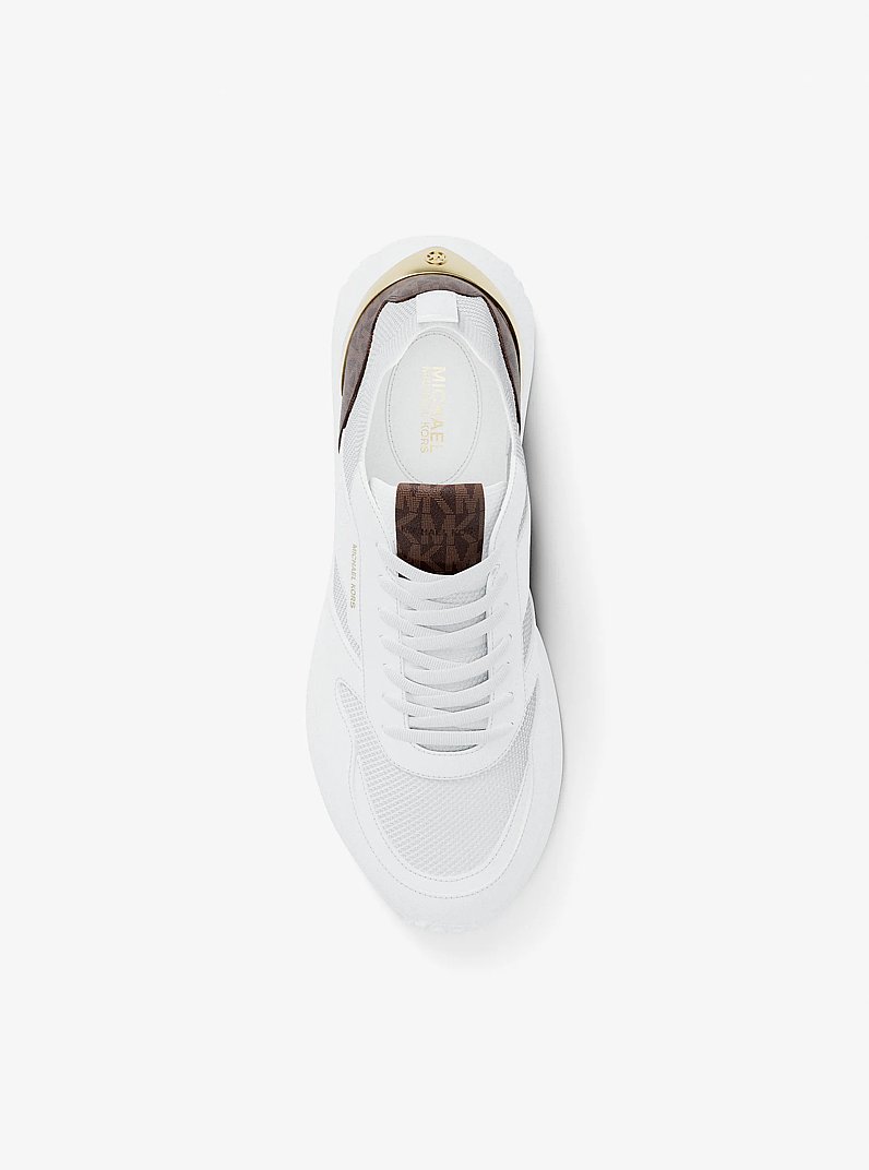 Jesse Knit and Signature Logo Trainer in OP WHT/BROWN | Michael Kors