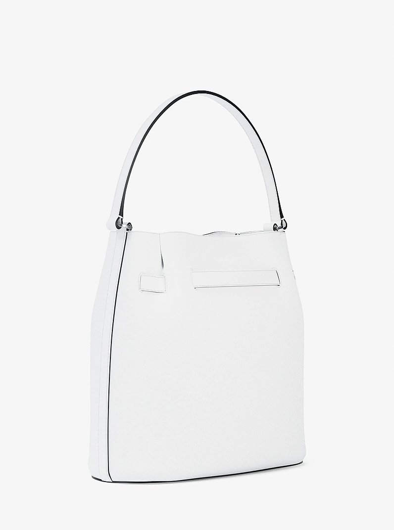 Carson Medium Pebbled Leather Convertible Bucket Crossbody Bag in OPTIC WHITE | Michael Kors