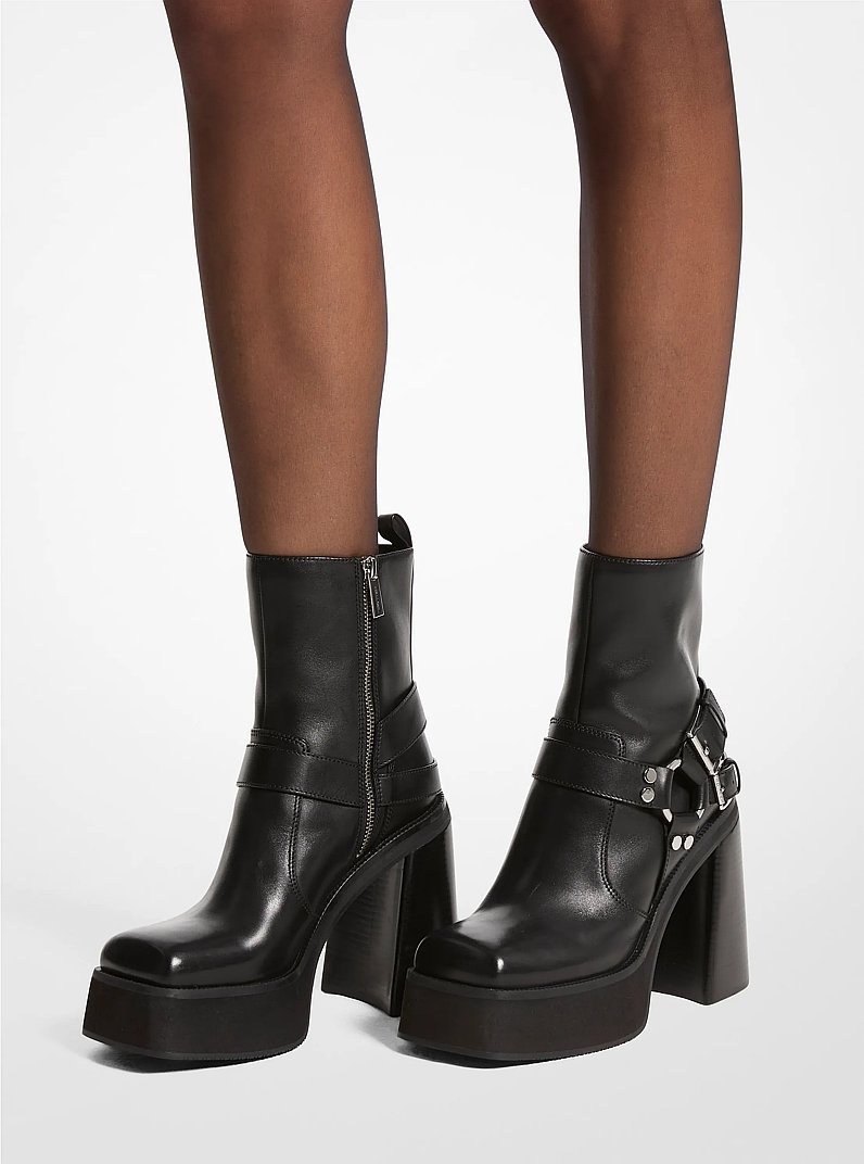 Crosby Leather Platform Moto Boot in BLACK | Michael Kors