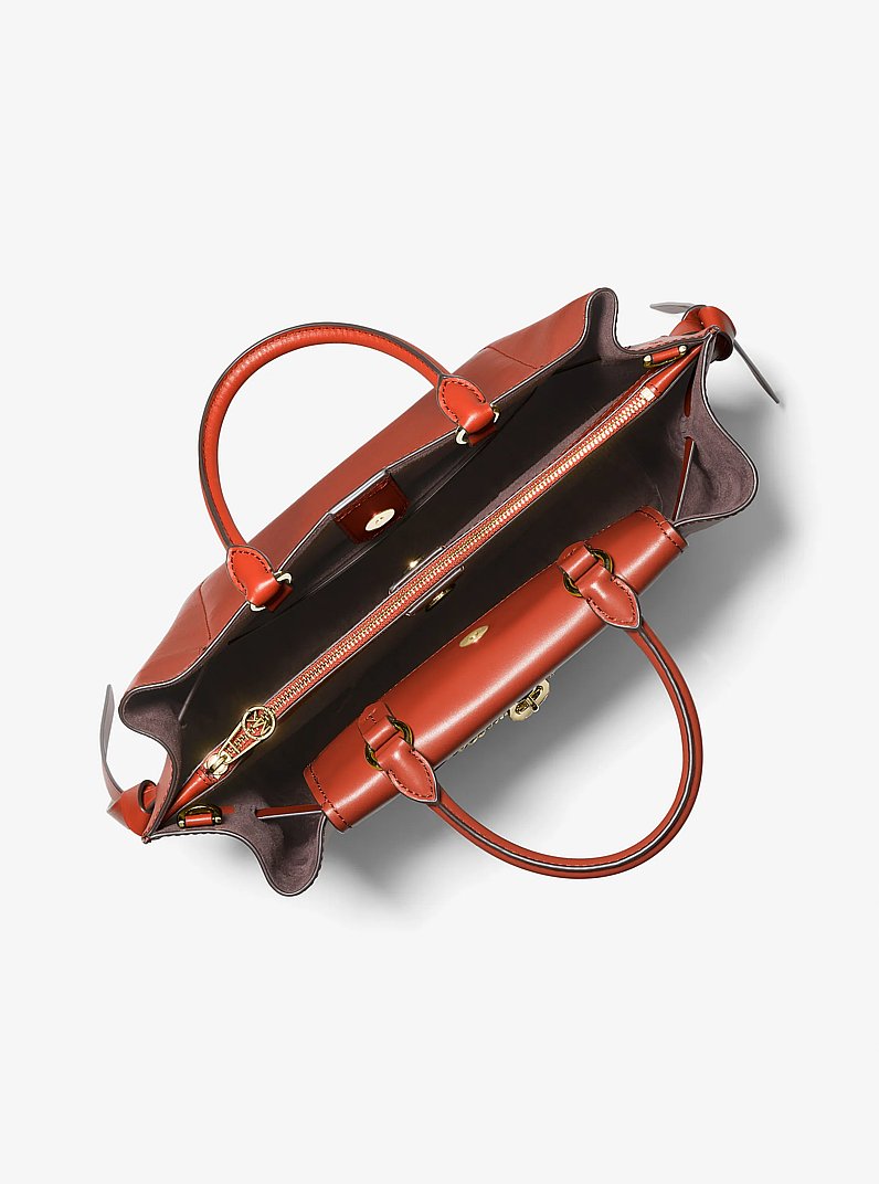 Hamilton Legacy Large Leather Belted Satchel in DEEP ORANGE | Michael Kors