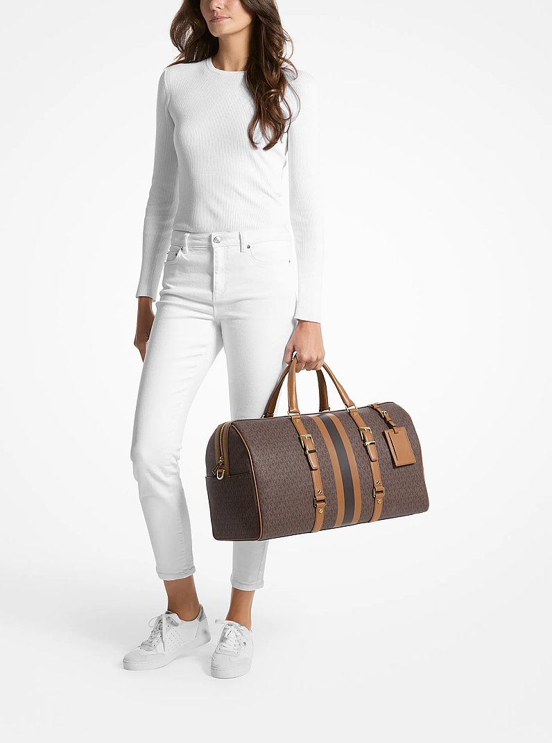 Bedford Travel Extra-Large Logo Stripe Weekender Bag in BRN/ACORN | Michael Kors