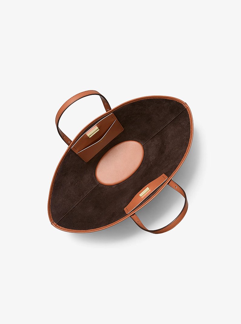 Isa Small Leather Fan Tote Bag in LUGGAGE | Michael Kors