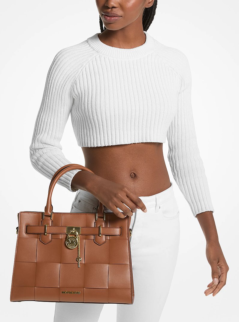 Hamilton Medium Woven Satchel in LUGGAGE | Michael Kors