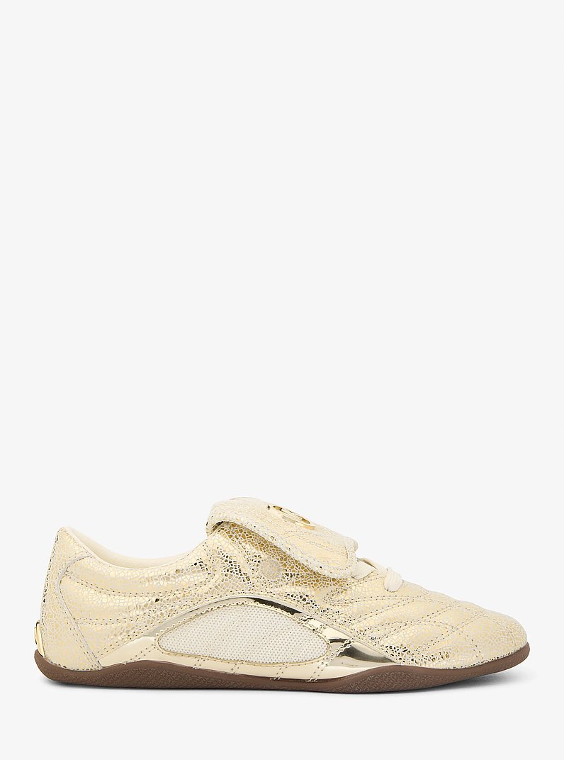 Kyler Metallic Crackled Suede Sneaker in PALE GOLD | Michael Kors