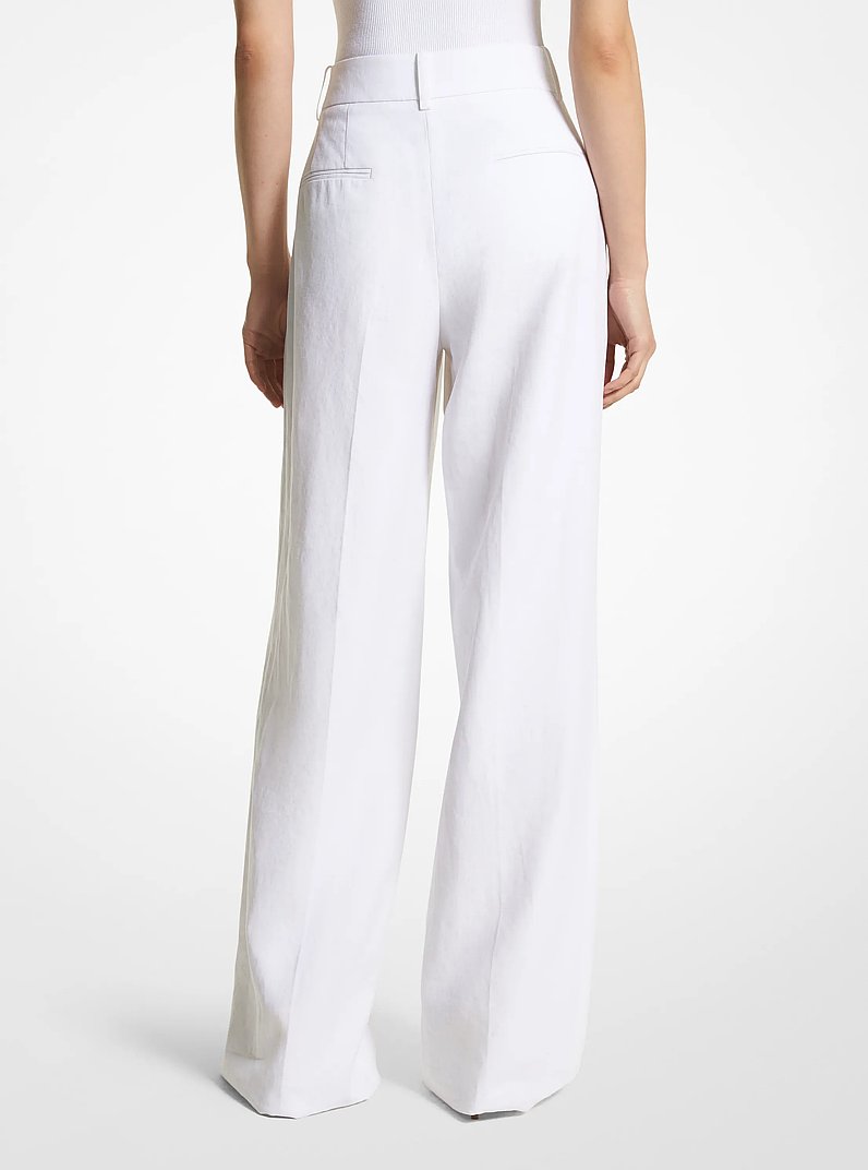 Linen Pleated Wide-Leg Trousers in OPTIC WHITE | Michael Kors