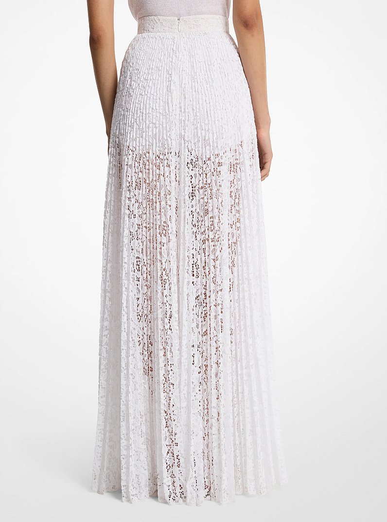 Pleated Floral Lace Maxi Skirt in OPTIC WHITE | Michael Kors