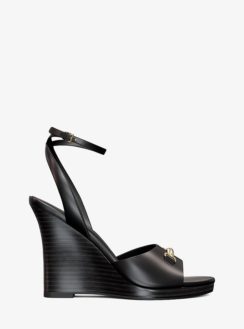 Carson Leather Wedge Sandal in BLACK | Michael Kors