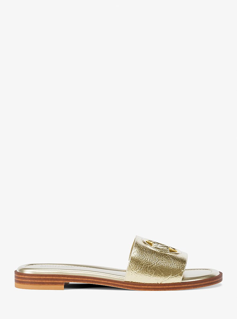 Carissa Crackled Metallic Slide Sandal in PALE GOLD | Michael Kors