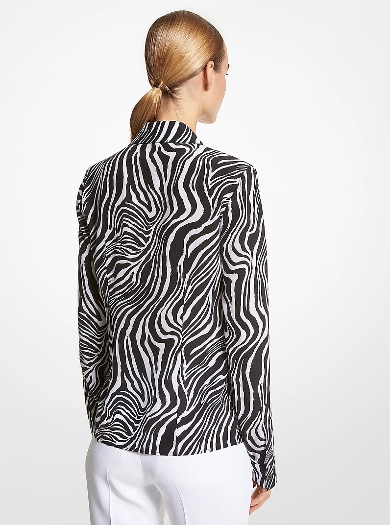 Hansen Zebra Silk Crepe De Chine Shirt in BLACK/OPTIC WHITE | Michael Kors