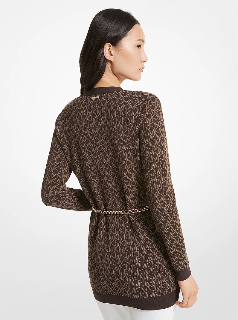 Logo Jacquard Belted Cardigan in CHOCOLATE | Michael Kors