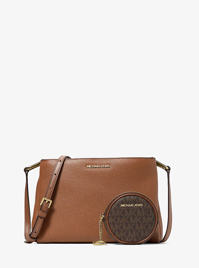 Sac &agrave; bandouli&egrave;re avec pochette Trisha en cuir grain&eacute; avec ensemble-cadeau in LUGGAGE | Michael Kors