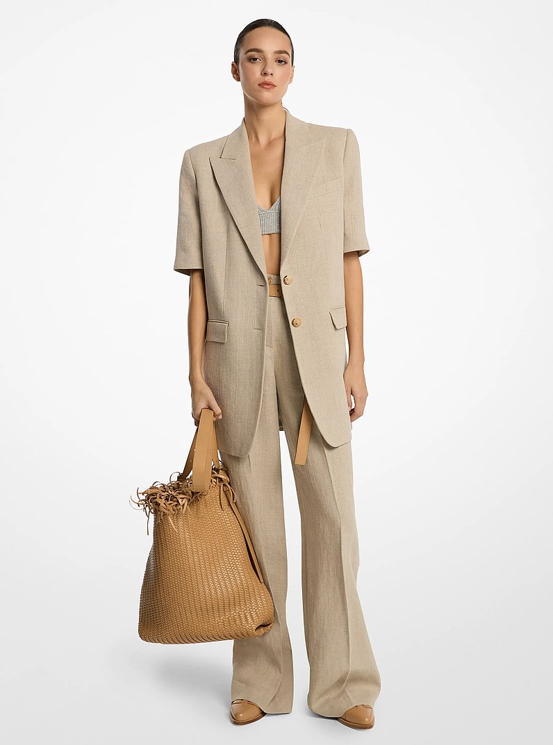 Camisa de manga corta de sarga de lino in MEL C&Aacute;&Ntilde;AMO | Michael Kors