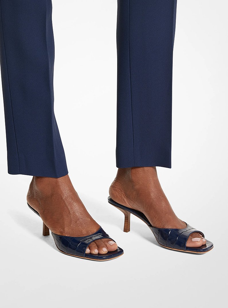 Anita Crocodile Embossed Leather Sandal in NAVY | Michael Kors